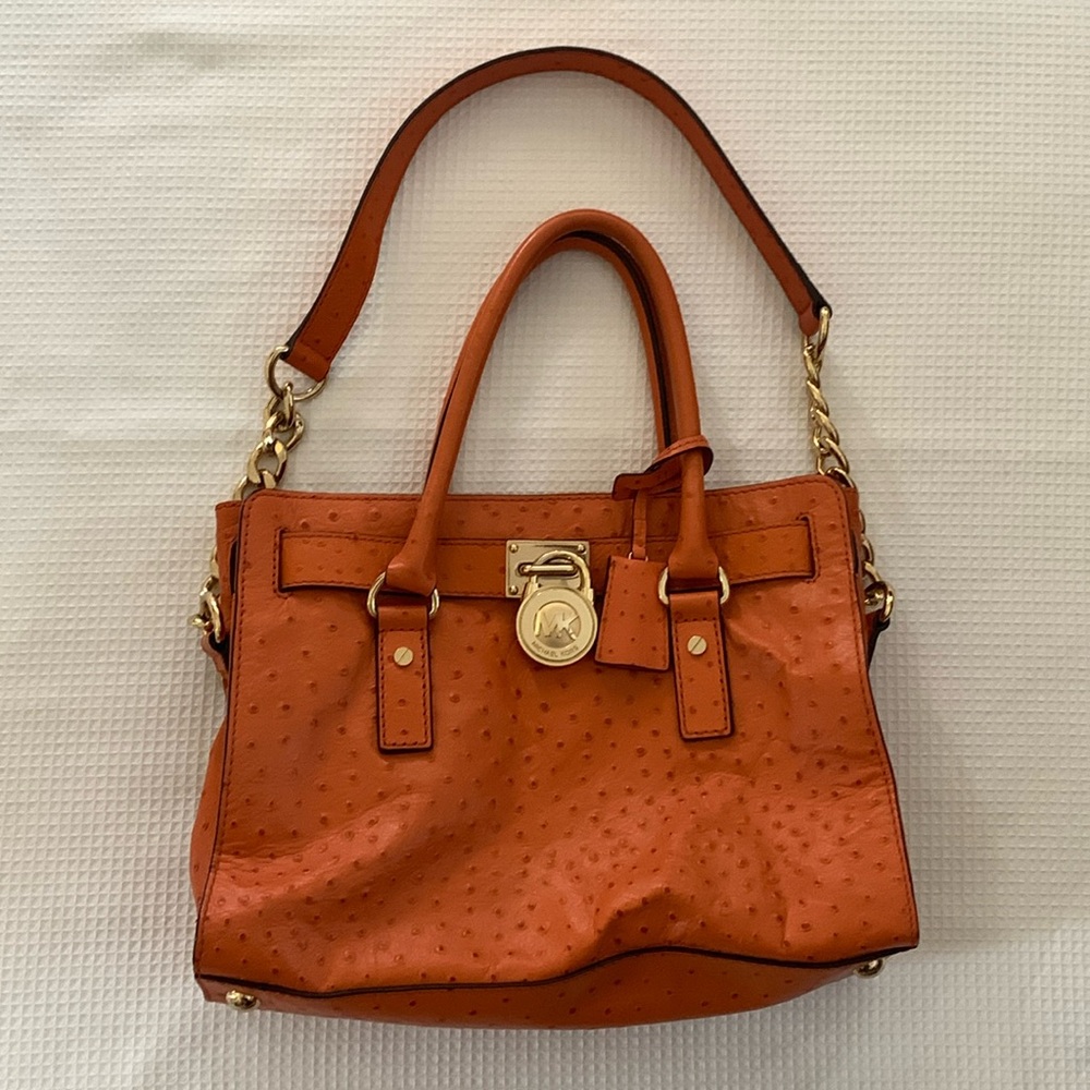 Michael Kors Hamilton  orange color satchel leather handbag